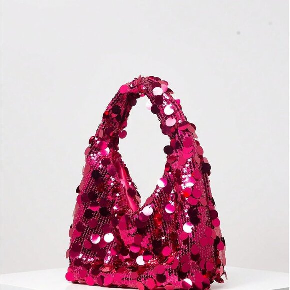 Elegant Hot Pink Glitter Clutch Handbag - Sparkling Accessory for Special Events - Picture 2 of 5